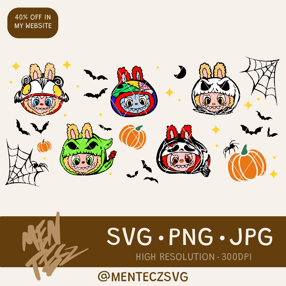 Labubu Halloween SVG, PNG, Wrap Libbey 16oz, Ready for Cricut and Cameo