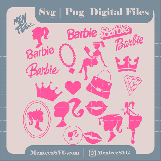 Barbie Svg Bundle, SVG, Princess Silhouette, pink doll Svg, Girl Svg, Sticker Clipart, Svg Files for Cricut, SVG - PNG Decal