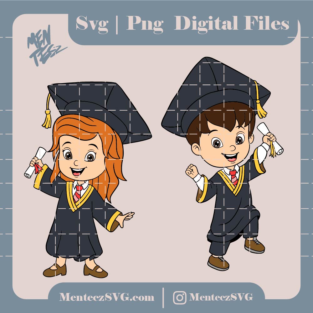 Two graduating students with mortarboards SVG, JPG, and PNG