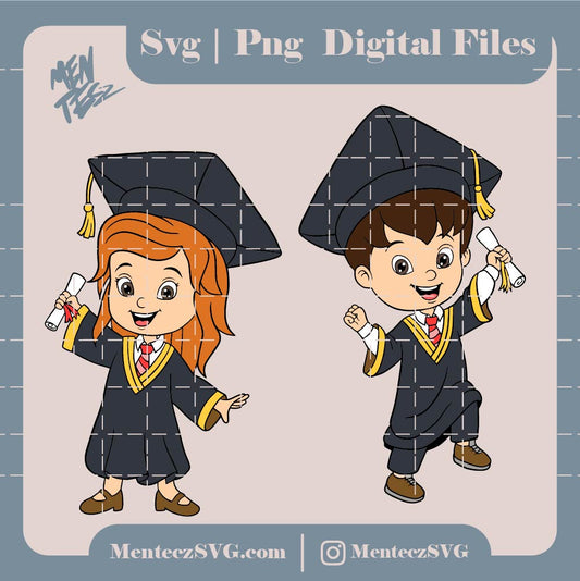 Diseño SVG para Cricut - Two graduating students with mortarboards SVG, JPG, and PNG - MenteczSVG