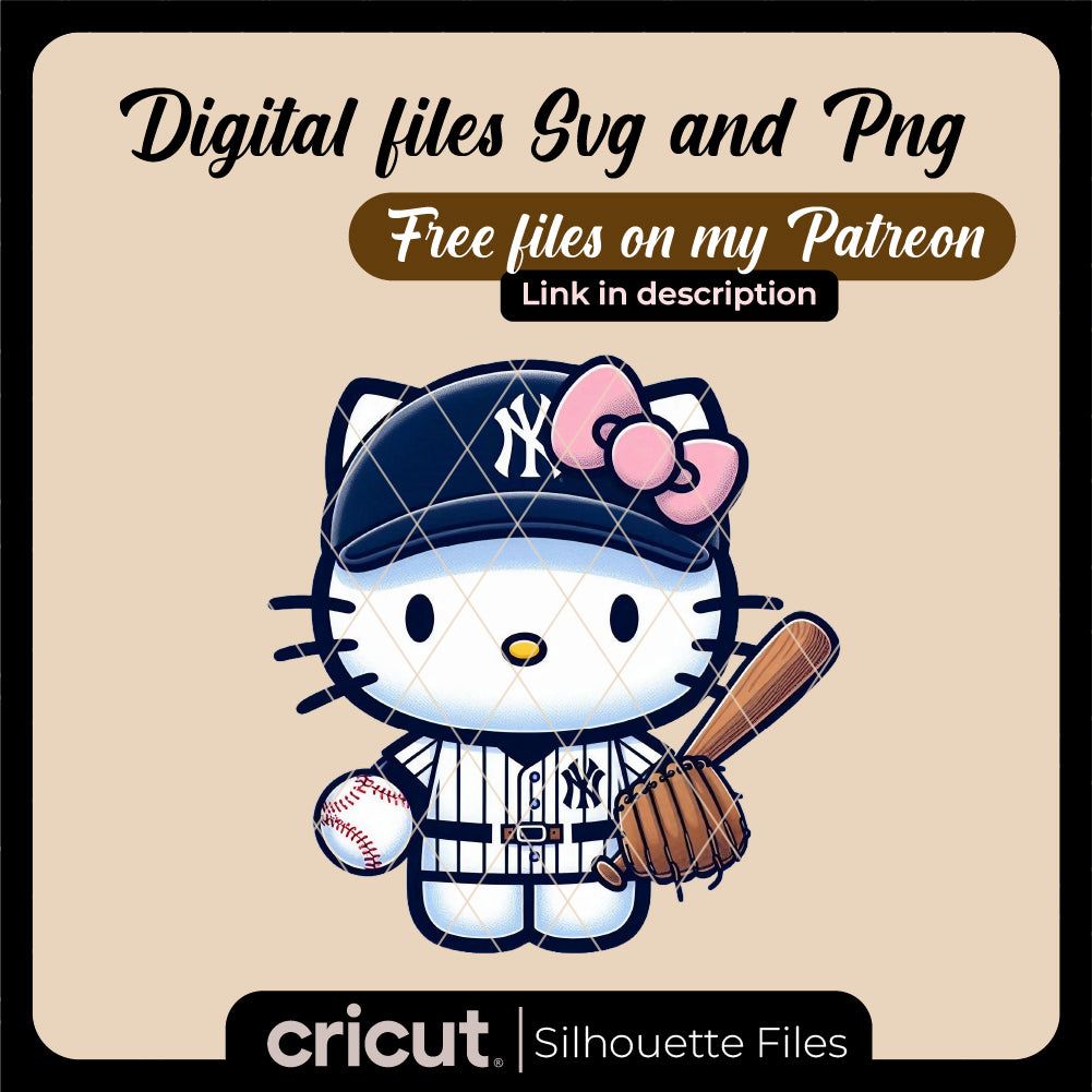 Hello kitty yankees png, perfect for UVDTF, for cameo and cricut, new york yankees png