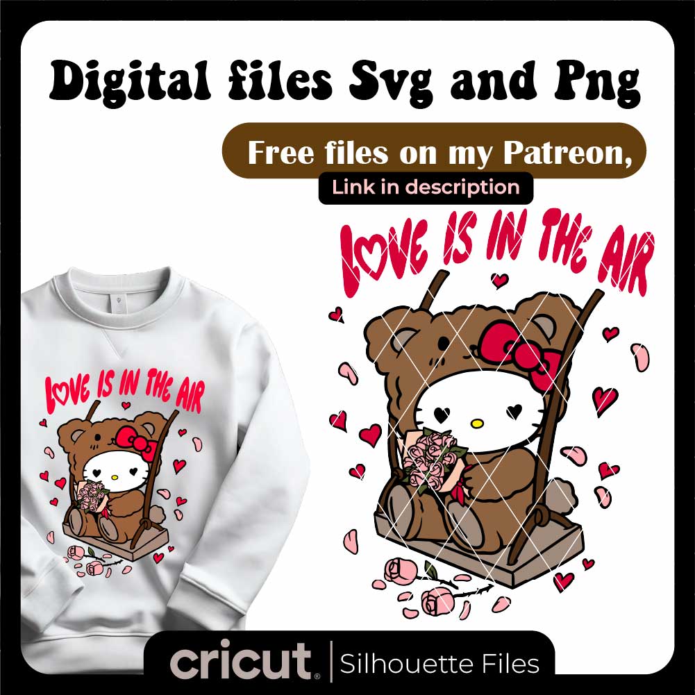 Hello kitty love is in the air svg, for tshirt, merch perfect for cricut and cameo, valentine svg