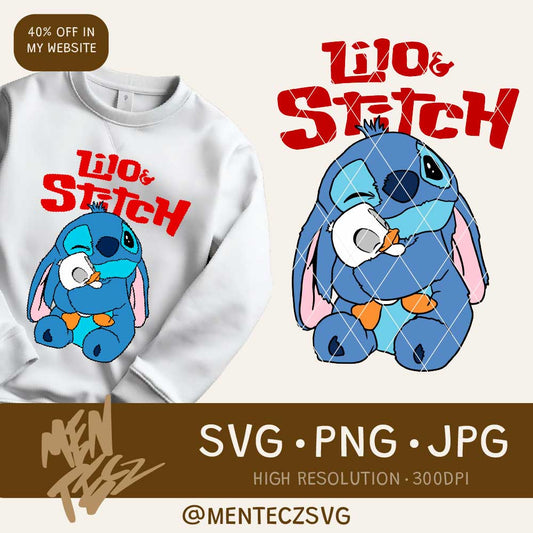 Diseño SVG para Cricut - Lilo stitch hugging the duck svg, png, jpg, perfect for tshirt ,stickers, libbey etc, stitch movie png - MenteczSVG