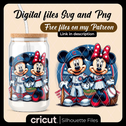 Diseño SVG para Cricut - Mickey And Minnie Chicago cubs Fans PNG, Disney Mouse Chicago cubs Baseball PNG, Cute Mickey Minnie Baseball PNG - MenteczSVG