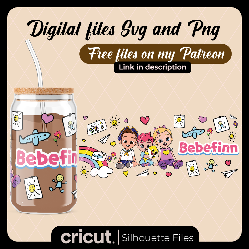 Bebefinn SVG and png, wrap libbey 16oz, tumbler 20oz and 40oz, for cricut and cameo, dtf