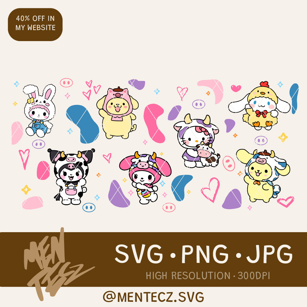 Wrap Hello Kitty SVG, PNG, Pig Cute, Cow Cute, Animal