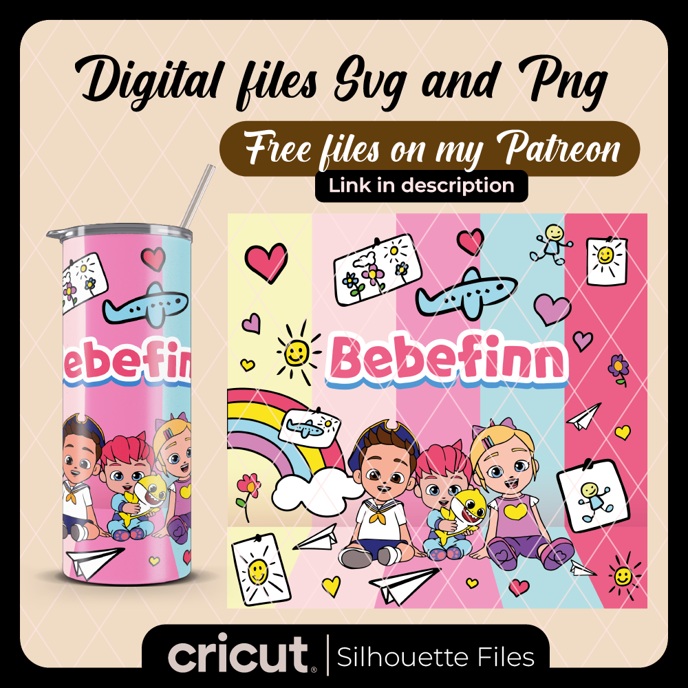 Bebefinn SVG and png, wrap libbey 16oz, tumbler 20oz and 40oz, for cricut and cameo, dtf