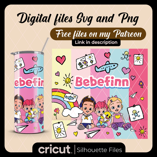 Bebefinn SVG and png, wrap libbey 16oz, tumbler 20oz and 40oz, for cricut and cameo, dtf