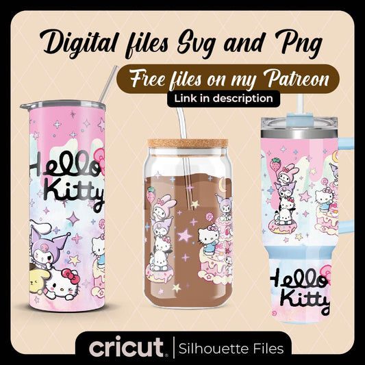 Diseño SVG para Cricut - Hello kitty wrap png, tumbler 20oz and 40oz, Libbey wraps png - MenteczSVG