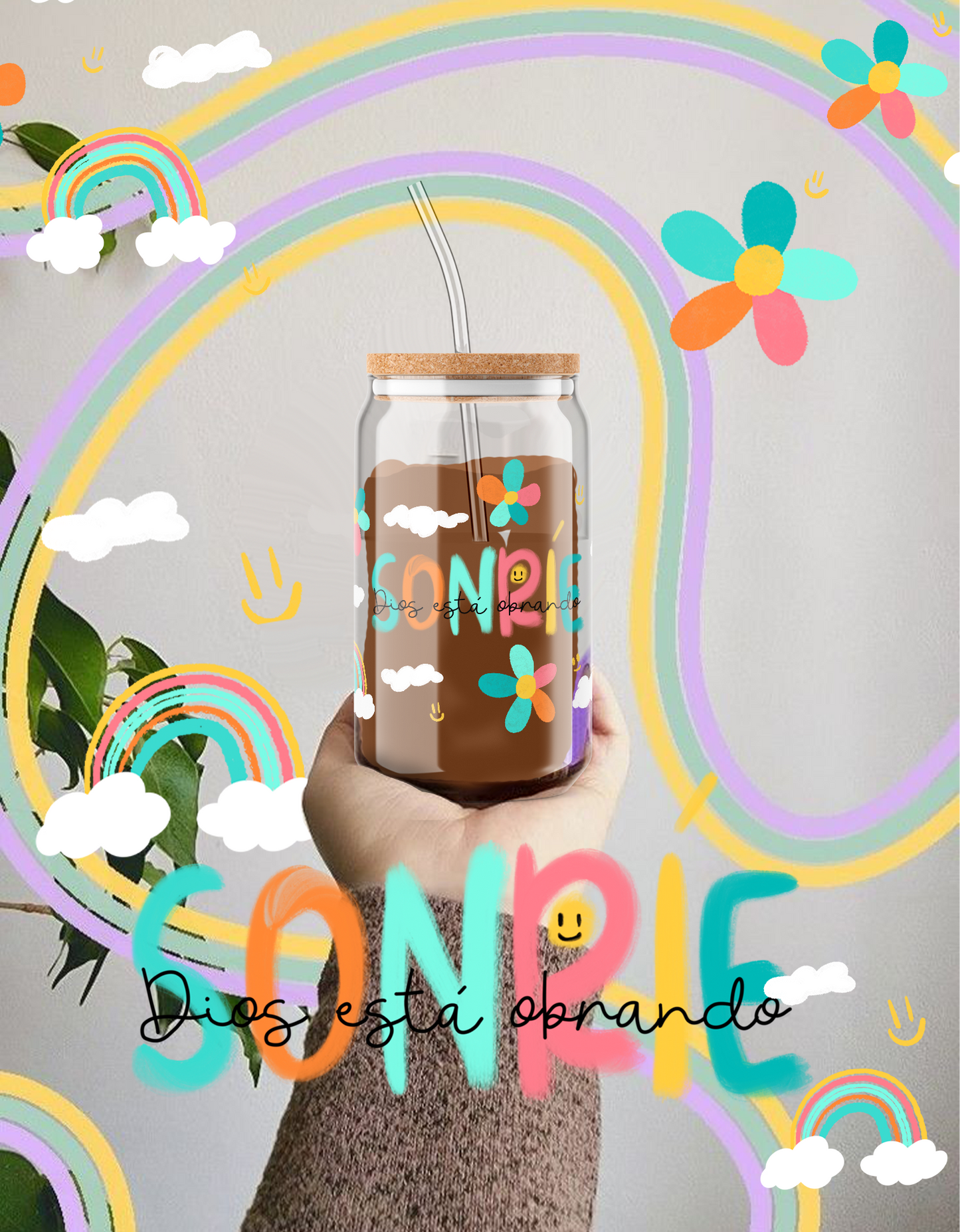 Sonrie, Dios esta obrando, wraps for libbey 16oz, wraps happy png, Smile, God is working png