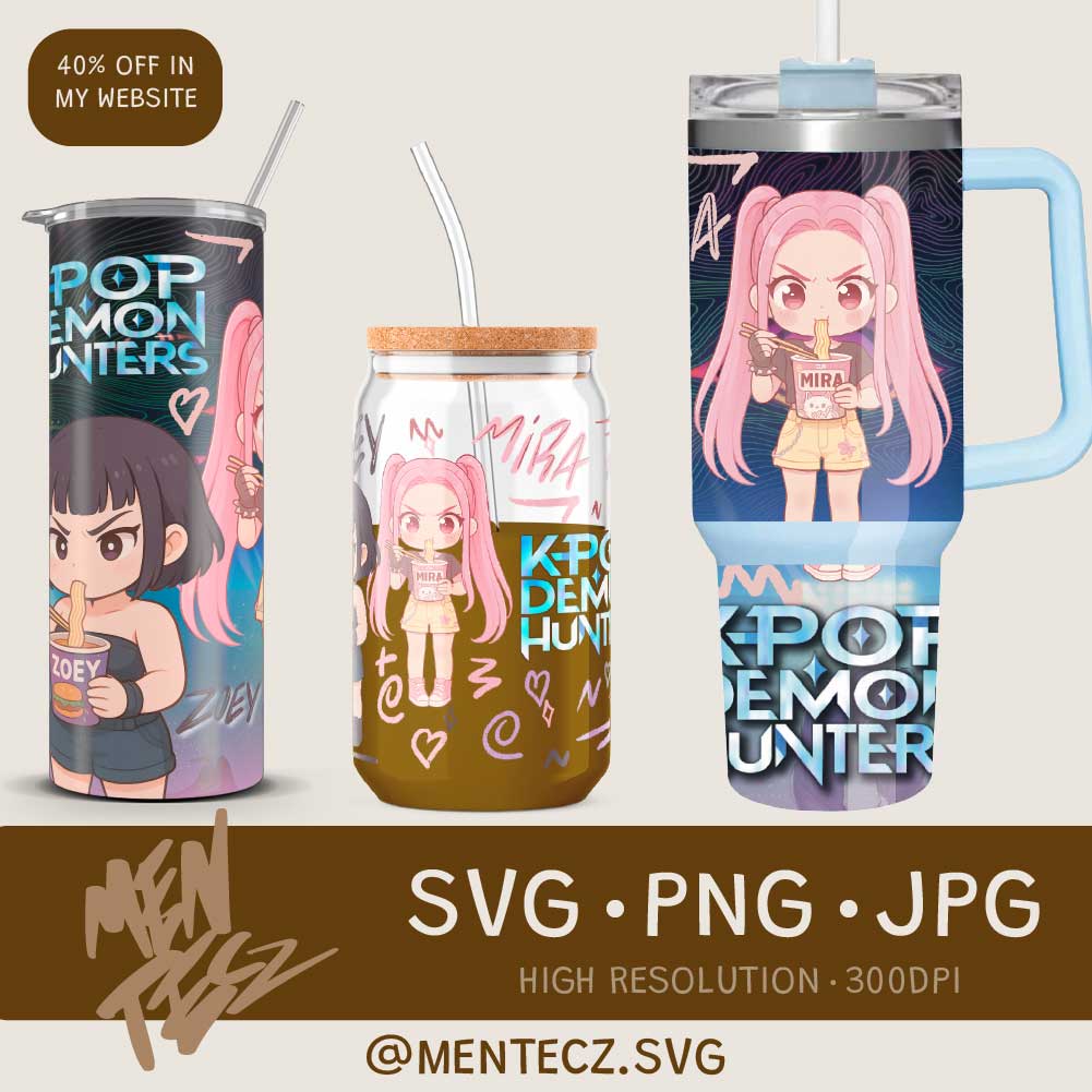 Kpop Demon Hunter PNG Designs | 20oz & 40oz Tumbler, 16oz Glass