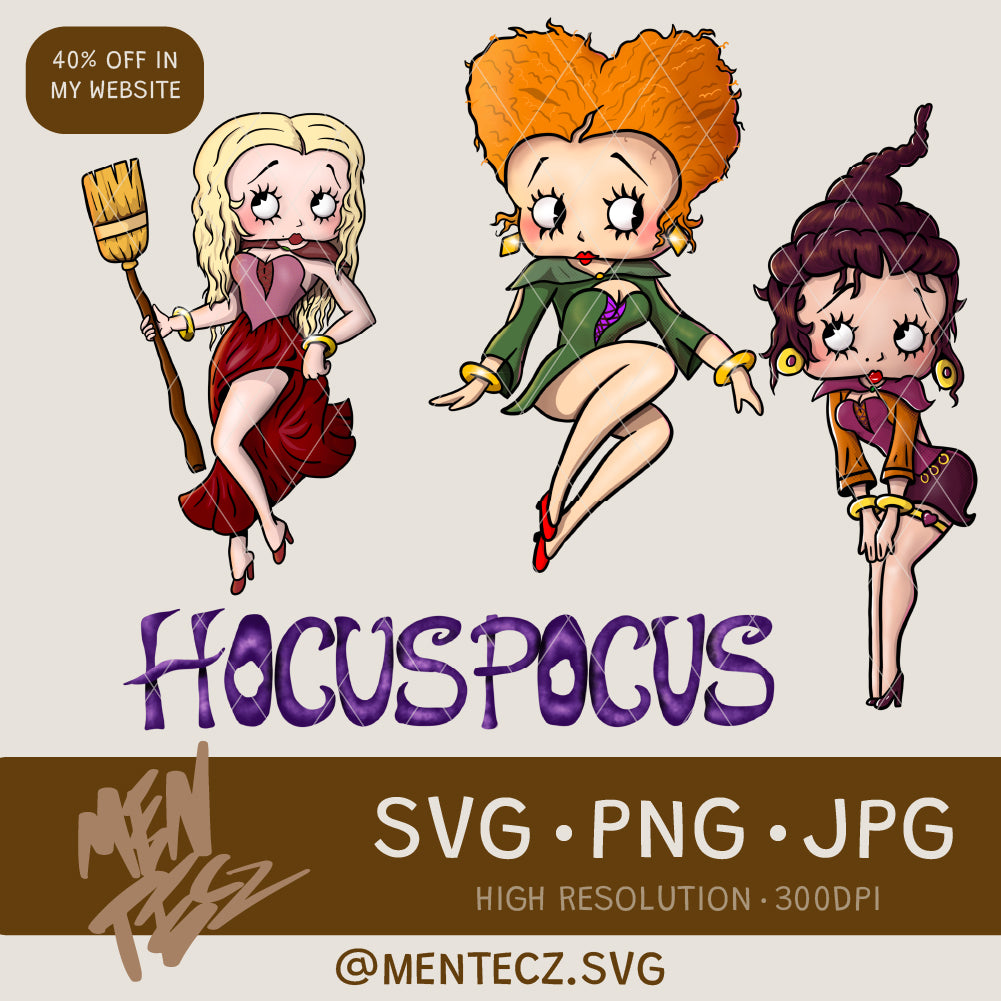 Hocus pocus + Betty loop, Halloween 16oz Glass Can Wrap PNG – | Digital Download for Crafters