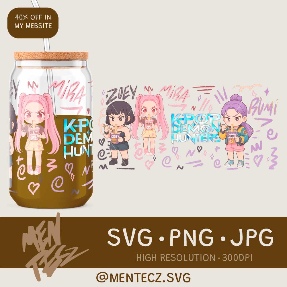 Kpop Demon Hunter PNG Designs | 20oz & 40oz Tumbler, 16oz Glass