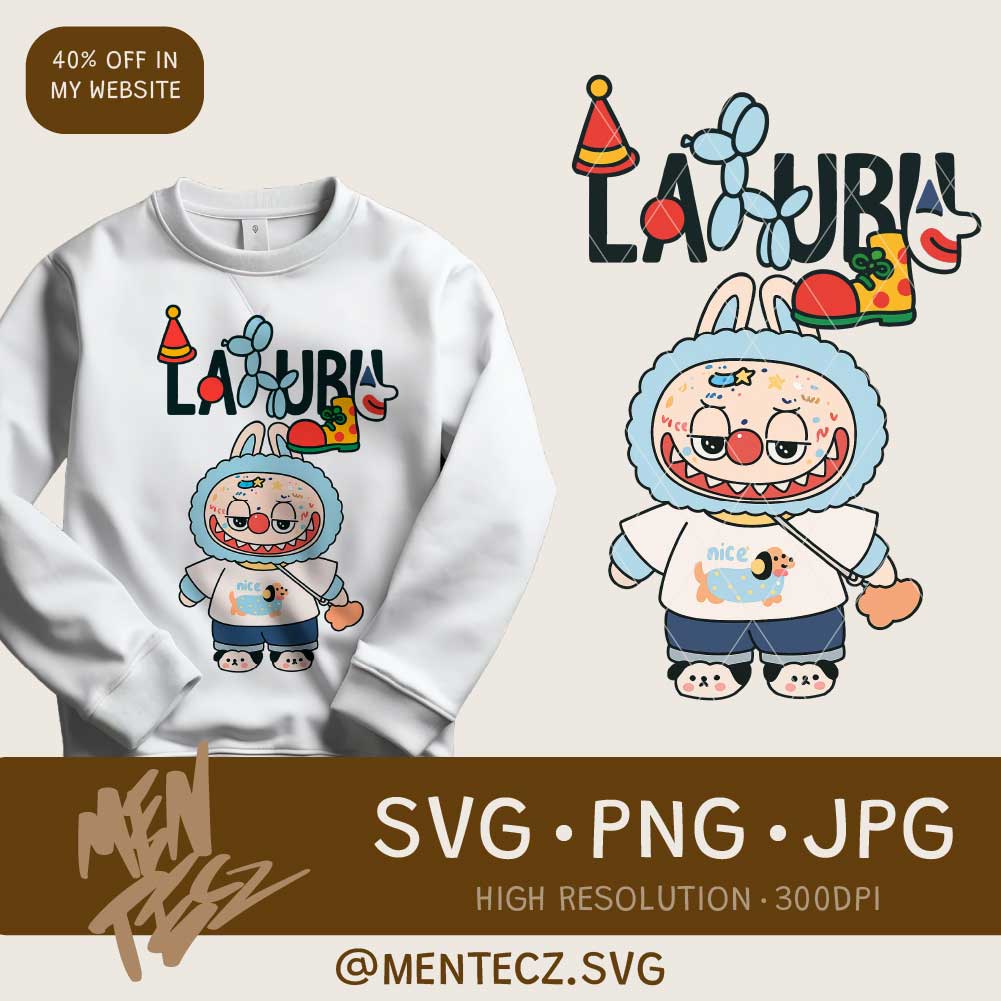 Creepy Cute Labubu Clown Wrap | 16oz Libbey Can Glass, 20oz Tumbler, Shirt & Sweater PNG Design