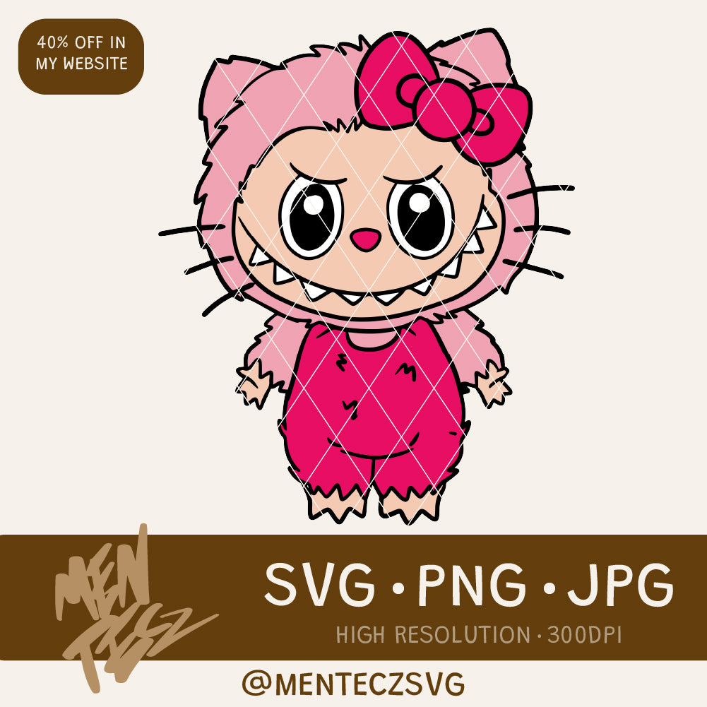 Labubu hello kitty svg, png, perfect for cricut, cameo and dtf, uvdtf