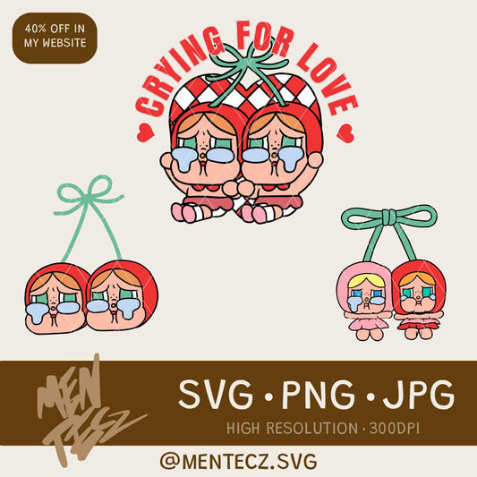 Diseño SVG para Cricut - Cry Baby cherry bundle svg, wrap 16oz png, crying for love png - MenteczSVG