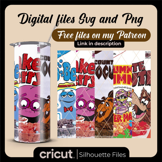Diseño SVG para Cricut - Monster Cereal Tumbler 20oz png, Halloween old school png, old school monster cereals png, perfect for DTF - MenteczSVG