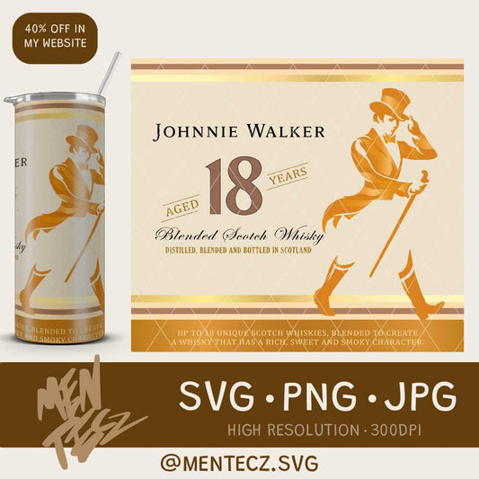 Diseño SVG para Cricut - johnnie walker 18 aged years png, Whiskey 20oz skinny tumbler wrap - MenteczSVG