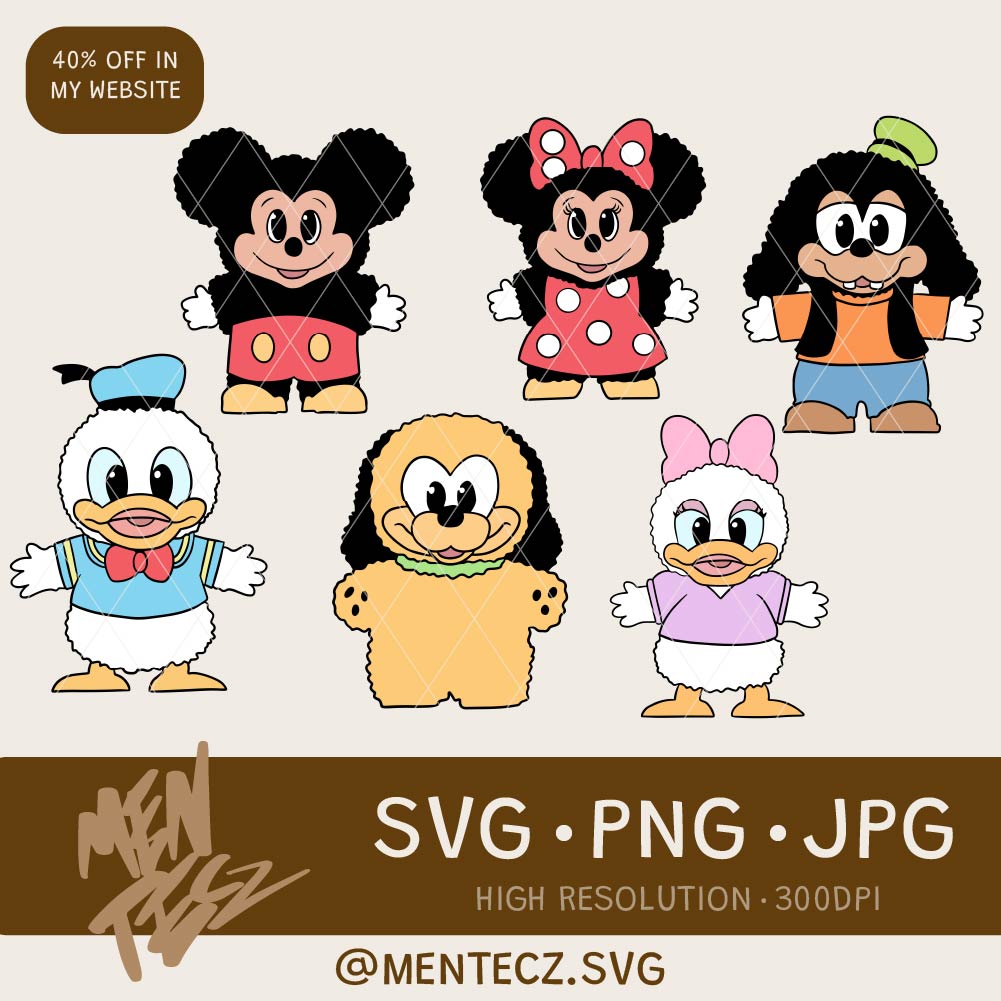 Stuffed character Daisy svg, Donald, duck, Minnie, Mickey Mouse, goofy, Pluto, store, disneyland, Disneyworld, keychain, SVG, clip art