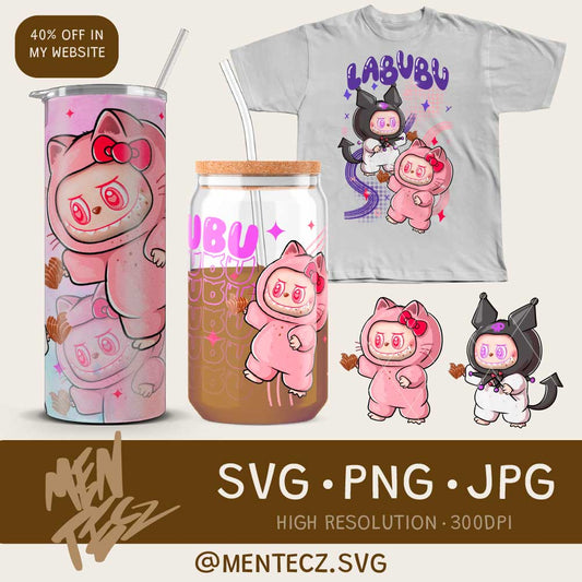 Diseño SVG para Cricut - Labubu hello kitty png, libbey 16oz , tumbler 20oz, tshirt , merch - MenteczSVG