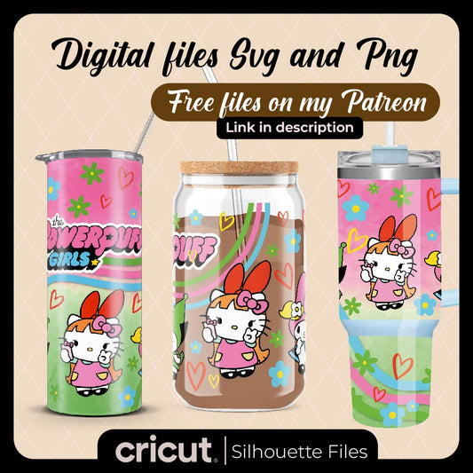Diseño SVG para Cricut - Hello Kitty The Powerpuff Girls SVG Bundle, wrap, libbey 16oz, tumbler 20oz and 40oz, perfect for cricut - MenteczSVG
