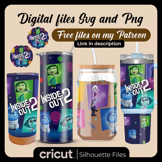 Diseño SVG para Cricut - Inside out 2 wrap svg and png, ready for tumbler 40oz, 20oz and 17oz, Libbey 16oz, Stanley toppers - MenteczSVG