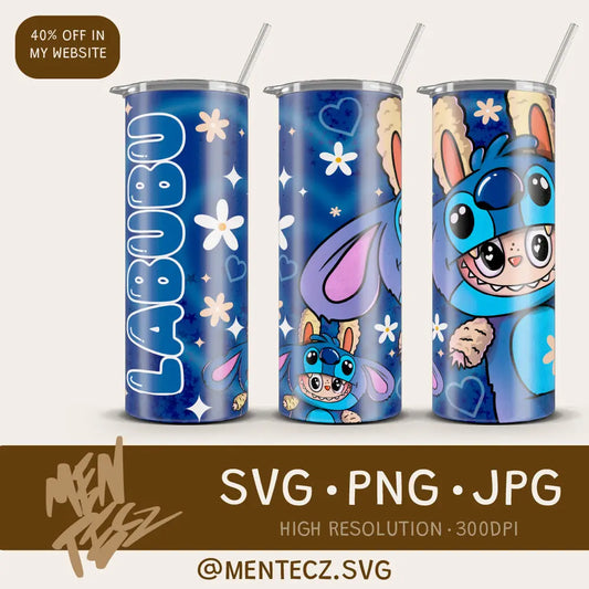 stitch labubu Design, Trending Cartoon Character 20oz Skinny Tumbler PNG, Gift for Kids, Cartoon 20oz , Instant Download MenteczSVG