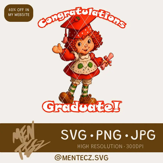 Diseño SVG para Cricut - strawberry shortcake Graduation PNG– Doll with Cap and Diploma – Digital Cut Cricut Silhouette - MenteczSVG
