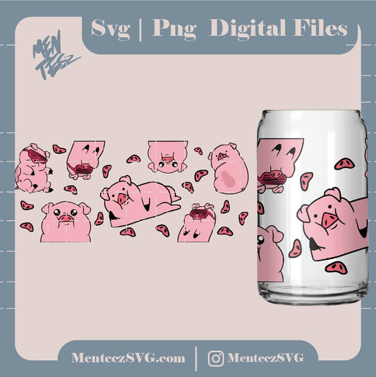 Diseño SVG para Cricut - Pig cute wrap svg, png and jpg, wrap for libbey svg - MenteczSVG