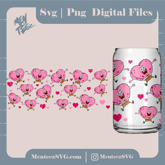 Diseño SVG para Cricut - heart shaped spongebob wrap SVG, png and jpg, bob sponja svg, wrap for glass libbey - MenteczSVG