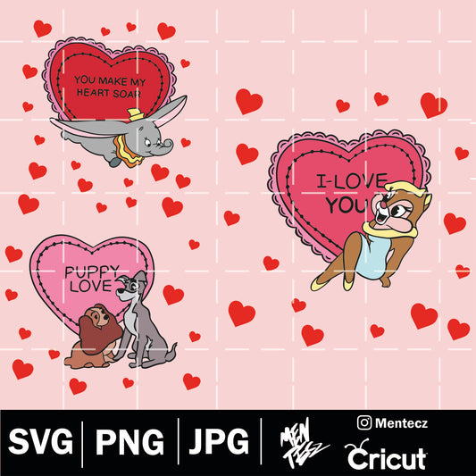 Diseño SVG para Cricut - San valenting svg, dumbo corazon svg, Lady and the Tramp svg, bunny svg - MenteczSVG