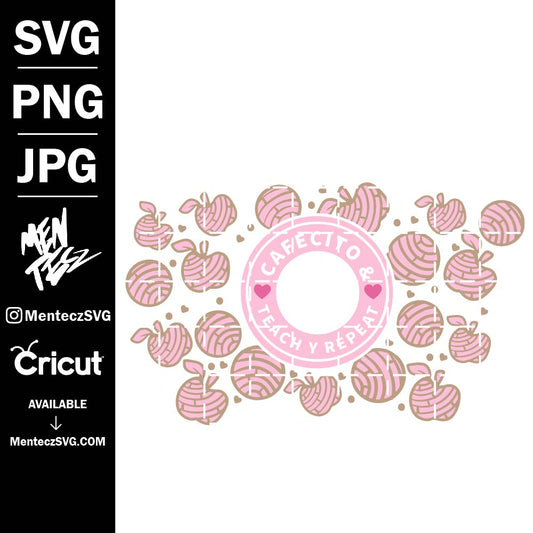 Diseño SVG para Cricut - Wraps Cafecito & Teach y Repeat svg, manzanas, coffe, wraps svg, png, jpg - MenteczSVG
