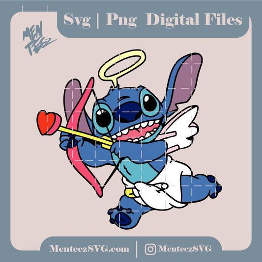 Diseño SVG para Cricut - Stitch Cupid svg, Lilo svg, Stitch svg, Angel svg, evil svg, Valentine's Day stitch svg - MenteczSVG