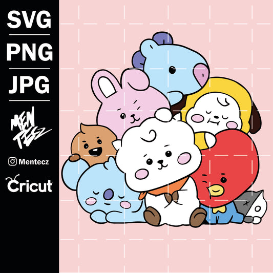 Diseño SVG para Cricut - BTS svg / Adorable BT21  BTS members hiding behind the logo svg/ svg files for Cricut and Silhouette/ Kpop star svg/ Clean cut svg file - MenteczSVG