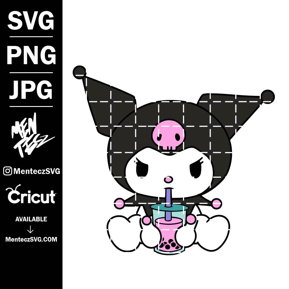 Kuromi Boba coffee svg, Hello Kitty Svg, png, jpg, Hello kitty, cow hello kitty svg