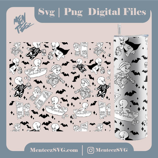 Diseño SVG para Cricut - Casper Tumbler png, casparin png, Blanco y negro - MenteczSVG