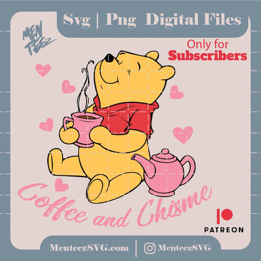 Diseño SVG para Cricut - Winnie the pooh Coffee and Chisme svg, teddy svg - MenteczSVG