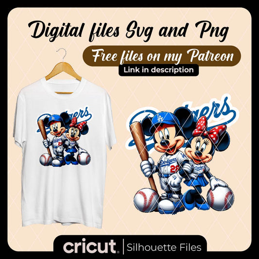 Mickey And Minnie LA Dodgers Fans PNG, Disney Mouse LA Dodgers Baseball PNG, Cute Mickey Minnie Baseball PNG