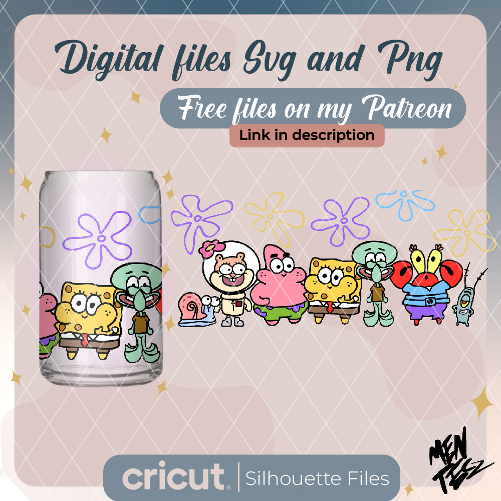 Sponge bob svg, sponge and Friends for libbey 16oz Glass Can Wrap svg, png