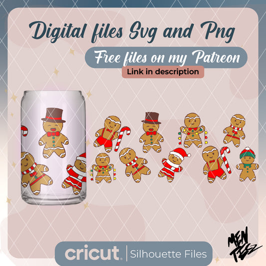 Gingerbread Cookies Christmas Wrap For 16 oz Can Glass SVG