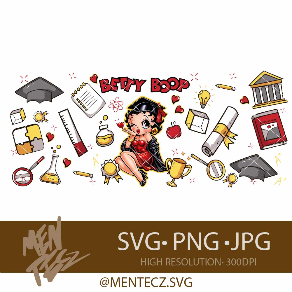 Betty Boop Graduation PNG – Class of 2026 Cute Graduate Girl Design, Wrap libbey 16oz, Tumbler 20oz Sublimation & Cricut