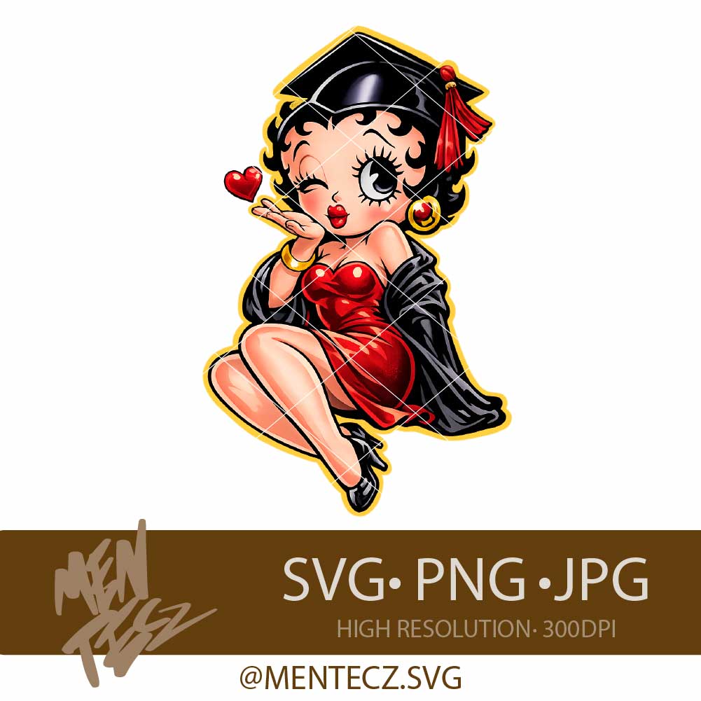 Betty Boop Graduation PNG – Class of 2026 Cute Graduate Girl Design, Wrap libbey 16oz, Tumbler 20oz Sublimation & Cricut