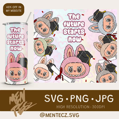 Funny Cartoon Senior Character 20oz Skinny Tumbler Wrap PNG, Trending Graduation 2025 Cartoon Doll Character Design MenteczSVG