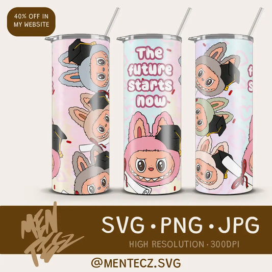 Funny Cartoon Senior Character 20oz Skinny Tumbler Wrap PNG, Trending Graduation 2025 Cartoon Doll Character Design MenteczSVG