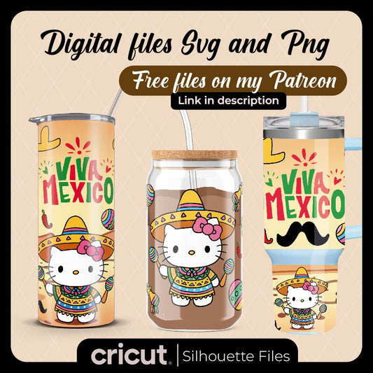 Hello kitty viva mexico svg and png, libbey 16oz, wrap, tumbler 20oz and 40oz, perfect for cricut and cameo
