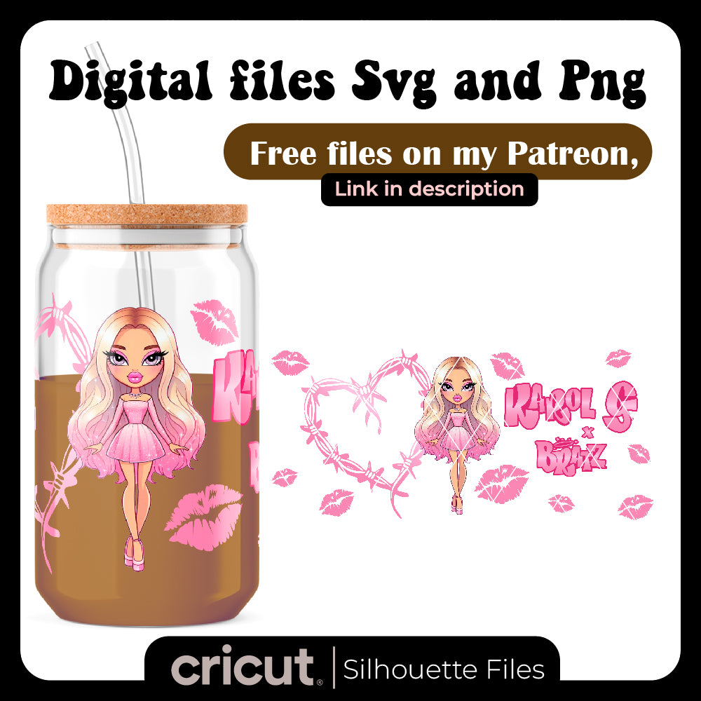 Karol G Bratz svg, png, wrap libbey 16oz, LA BICHOTA BRATZ, for cricut , Logo bratz free