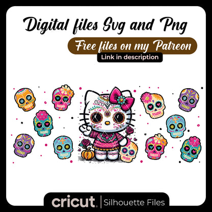 Hello kitty Dia de los muertos png, wrap Hello Kitty , png, jpg, Hello kitty, Dia de los muertos svg, Day of the Dead svg