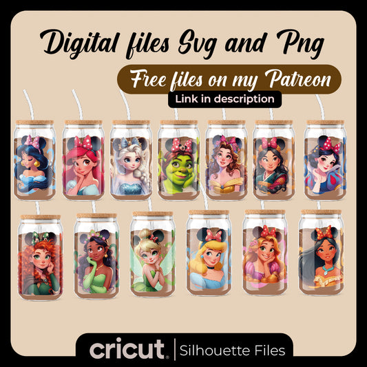 Princess Can Glass Wrap Png, 16oz Libbey Can Glass, Princess Tumbler, Can Glass Wrap, Cartoon Can Glass Png, Png file