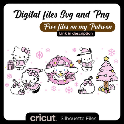 Hello kitty christmas pink svg, wrap for libbey cinnamoroll christmas svg and png, christmas svg