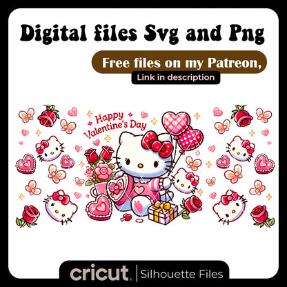 Wrap hello kitty valentines png, perfect for libbey 16oz, for cricut and cameo, hello kitty dtf